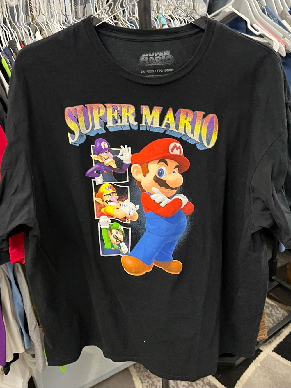 Super Mario Shirt Size XXL 2XL Black Luigi Wario Waluigi Nintendo
